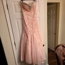 Blush Prom by Alexia Long Dress Formal Dress, Pink with Bling and Lacey Size 6