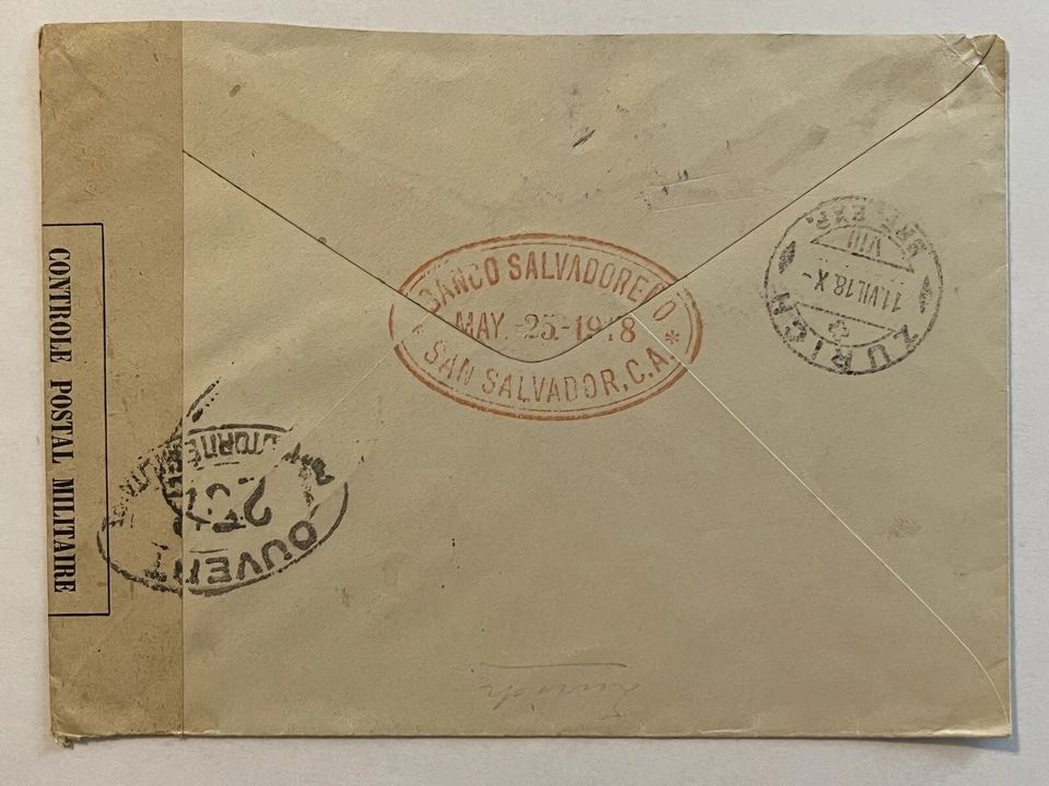 1918 EL SALVADOR BANK EXTERIOR COVER TO ZURICH SWITZERLAND MANY UNIQUE CANCELS - Image 4 of 4