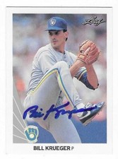 BILL KRUEGER 1990 LEAF AUTOGRAPHED SIGNED # 421 MILWAUKEE BREWERS