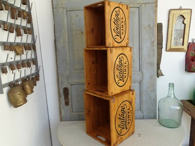 W0910set | 3er Set Holzkiste für LP's und Singles Vintage Vinyl Box | 33 1/3 RPM