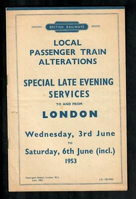 BRITISH RAILWAYS SPECIAL LATE EVENING SERVICES TO AND FROM LONDON 3rd - 6th 1953 - Image 1 of 2