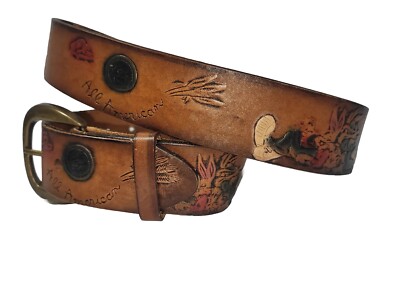Vtg. Warner Brothers  Daffy Duck/ COYOTE/Roadrunner Leather BELT SIZE 32-34 USA 
