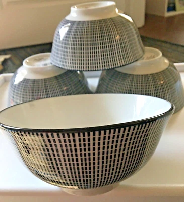 NEW ROYAL NORFOLK BLACK WHITE SET OF 4 BOWLS SOUP CEREAL 6 inches NEW