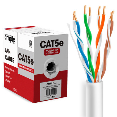 Plenum Cat5e Cable 1000ft 24AWG CMP Cat 5e Ethernet Cord CCA Data Cable White