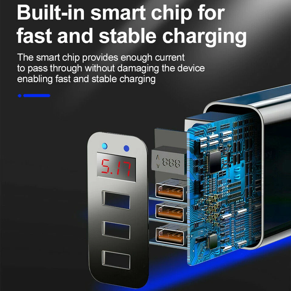 3 Port Fast Quick Charge 3.0 USB Hub Wall Charger Power Adapter Plug LED 5V/3A - Image 3 of 4