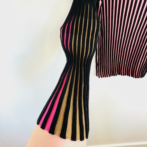 Kenzo Paris Size S 8 10 Black & Pink Ribbed Long Sleeve Knit Top French Designer - Picture 10 of 24