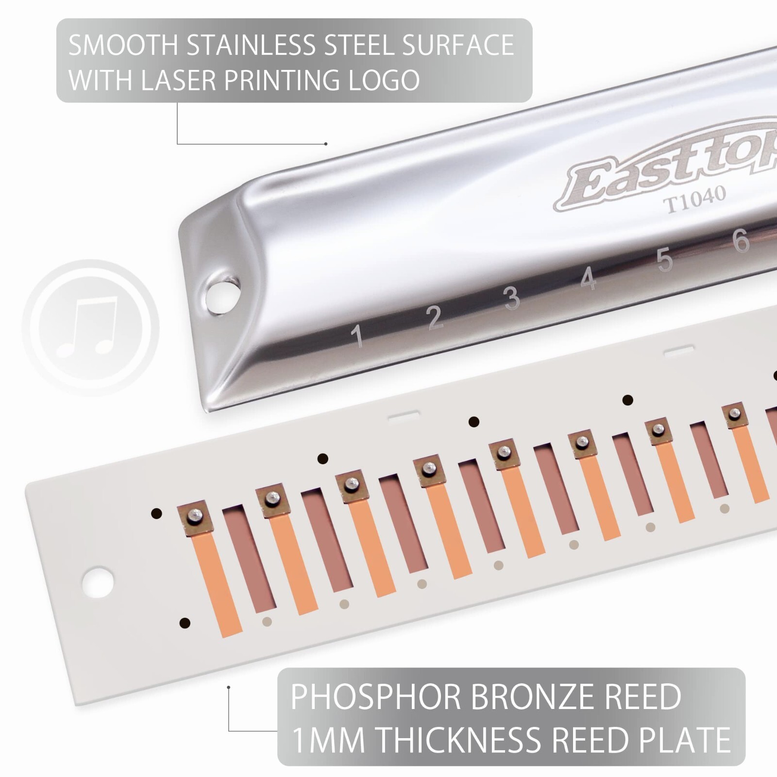 Easttop chromatique Harmonica adulte chromatique professionnel 10trous