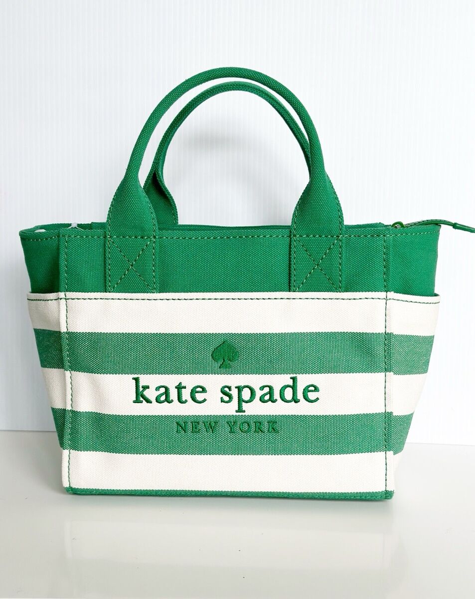 Kate Spade Small Canvas Beach Tote Jett Green White Stripe Kate Spade Small Canvas Beach Tote Jett Green White Stripe