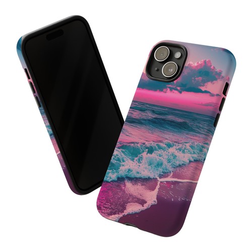 For iPhone | Samsung Galaxy | Pixel Phone Case - Pink Tranquil Beach Waves Neon - 第 15/191 張圖片