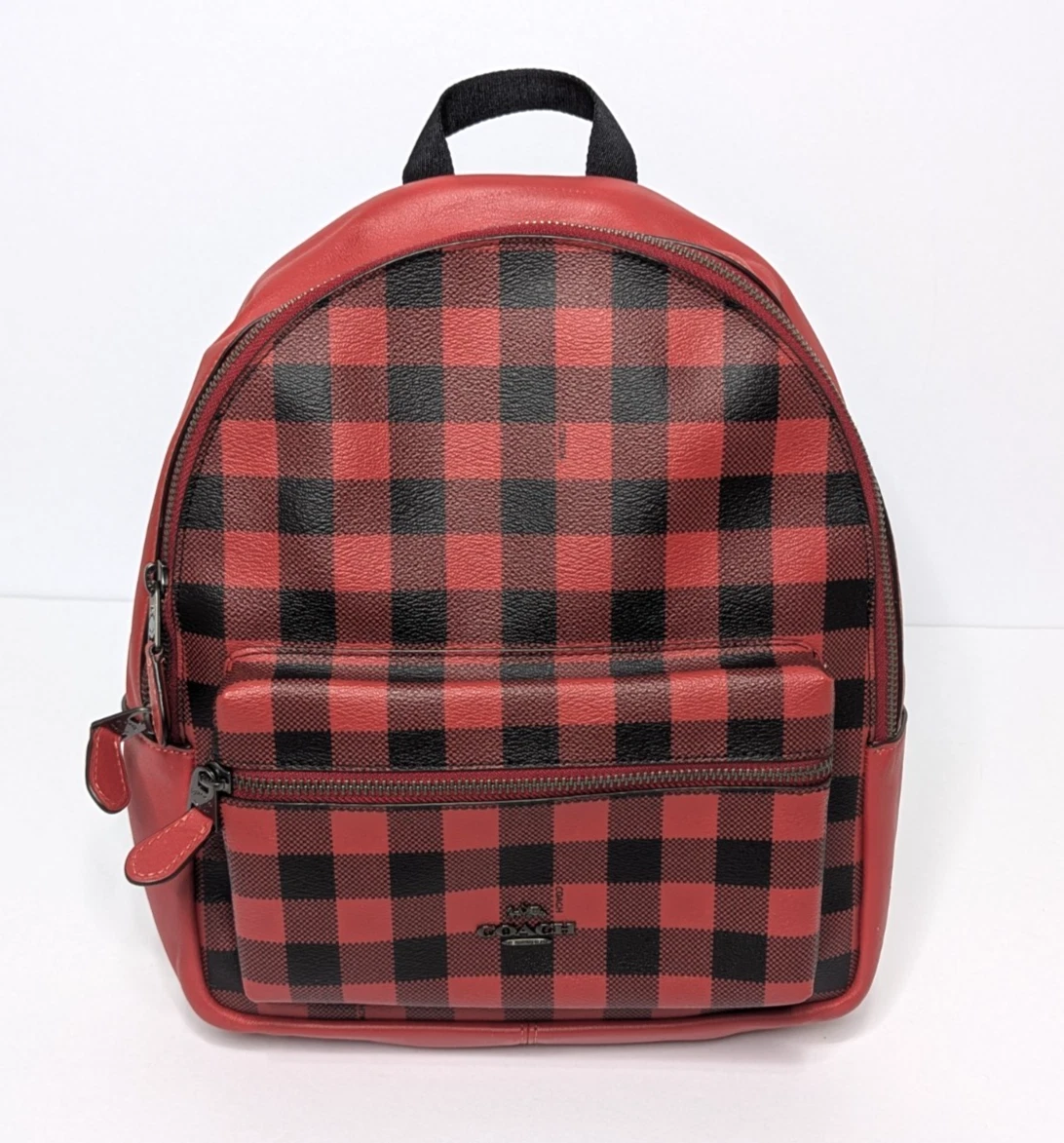 Coach Medium Charlie Backpack Black & Red Gingham Print H1822-F38949 Coach - Red & Black Gingham Print Medium Charlie Backpack main image 4