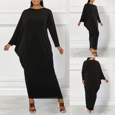 Plus Size Women Ribbed Baggy Maxi Dress Ruffle Irregular Casual Kaftan Long Gown