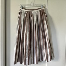 Vintage 1960s Made In USA Cotton Deadstock Striped Mid Length Circle Skirt M