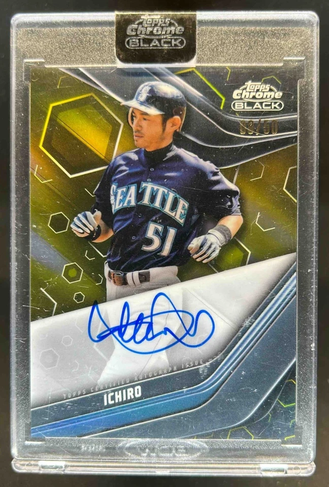 Refrator automático 2023 Topps Chrome preto Ichiro ouro #9/50 Mariners