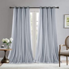 White Sheer Tulle Overlay Blackout Curtains Grommet Mix and Match Curtains for