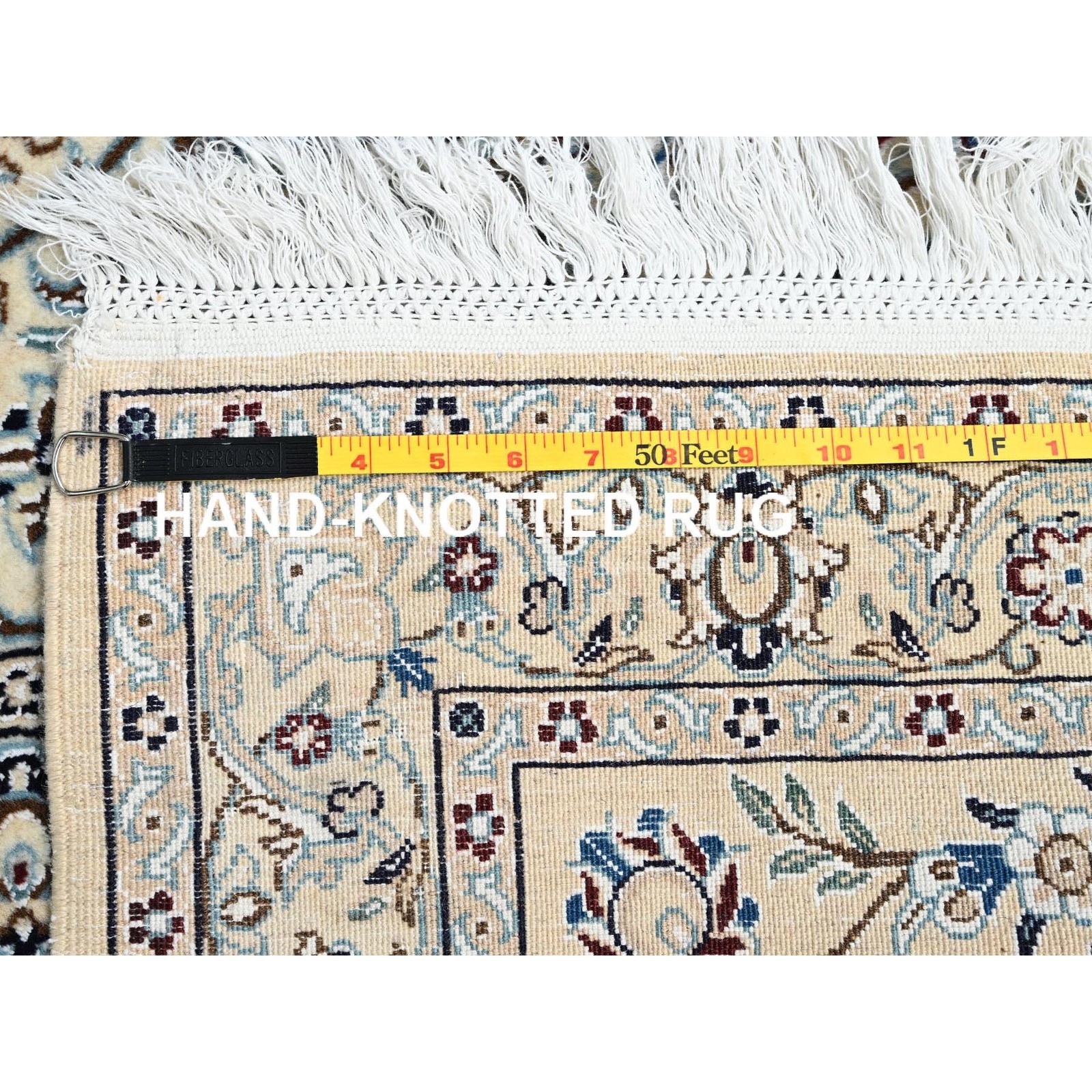 10'x14'2" Ivory 300 KPSI Zoroastrian Nain Hand Knotted Wool and Silk Rug 1462