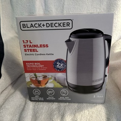 BLACK+DECKER 1.7 Liter Electric Cordless Kettle, Stainless Steel New - 2x Faster