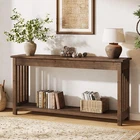 63'' Long Solid Wood Console Table, 2-Tier Rectangular Farmhouse Entryway Table