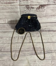 Vintage La Regale Metallic Beaded Dark Blue Clutch Bag Gold Tone Strap Vintage La Regale Metallic Beaded Dark Blue Clutch Bag Gold Tone Strap