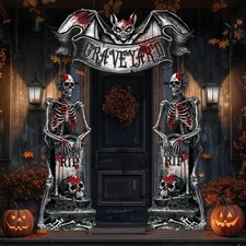 Halloween Cemetery Door Decorations Skeleton Tombstones Door Banner