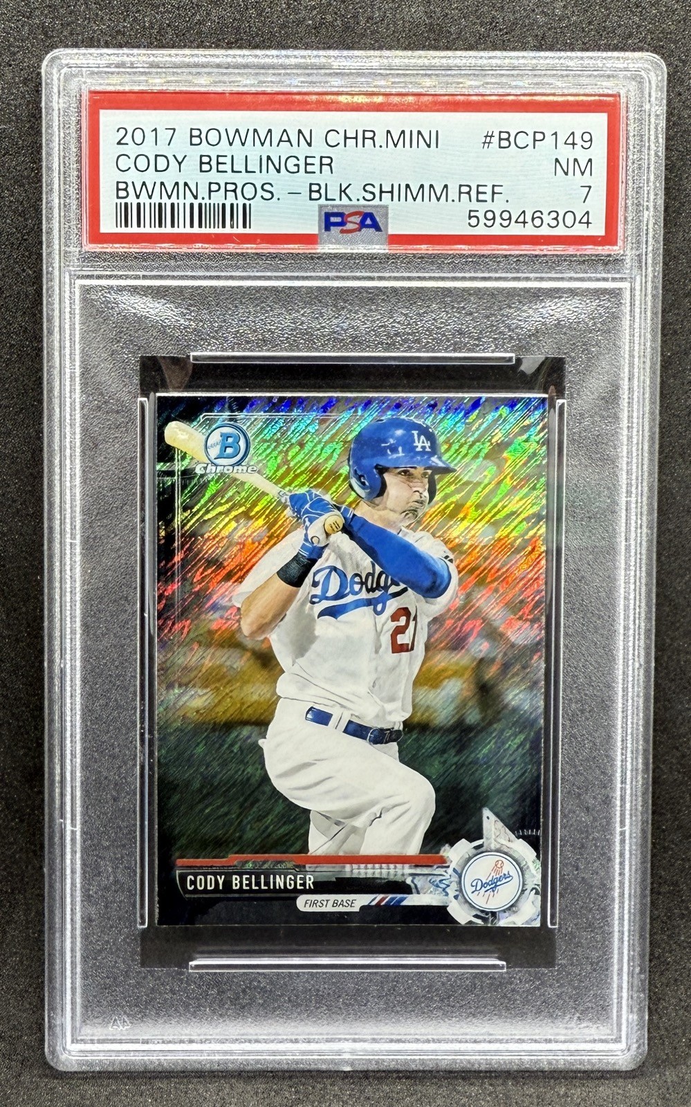 2017 Bowman BOWMAN CHROME MINI BWMN.PROS.-BLK.SHIMM.REF. #BCP149 Cody Bellinger front