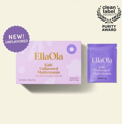 EllaOla Kids  Essential Unflavored Multivitamin 4+ Years Old, 30 Stick Packs