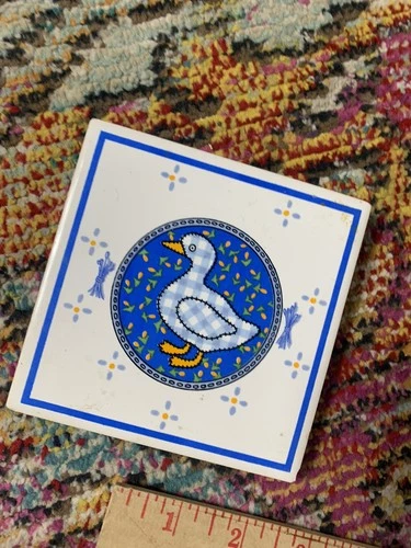 Vintage Goose 1982 Tile Trivet Kitchen Decor Duck Blue Granny (small Chip)