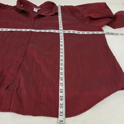Avenue 30/32 burgundy collared crinkle long sleeve stretch button down shirt top - Picture 5 of 6