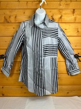 CLEARANCE Pomodoro Womens Stripe Tunic Blouse UK 10 Silver Black Button Up