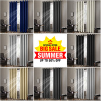 2PCS Blackout Curtains Eyelet Ring Top Thick Thermal Ready Made Pair + Tie Backs