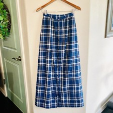 Vintage Pendleton Blue Wool Tartan High Waisted Maxi Skirt Size 8 Dark Academia