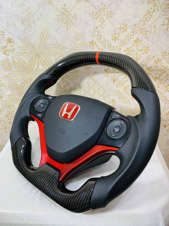 Volante completo HONDA CIVIC TOP BOTTOM FLAT con fibra de carbono Foto 3 de 4