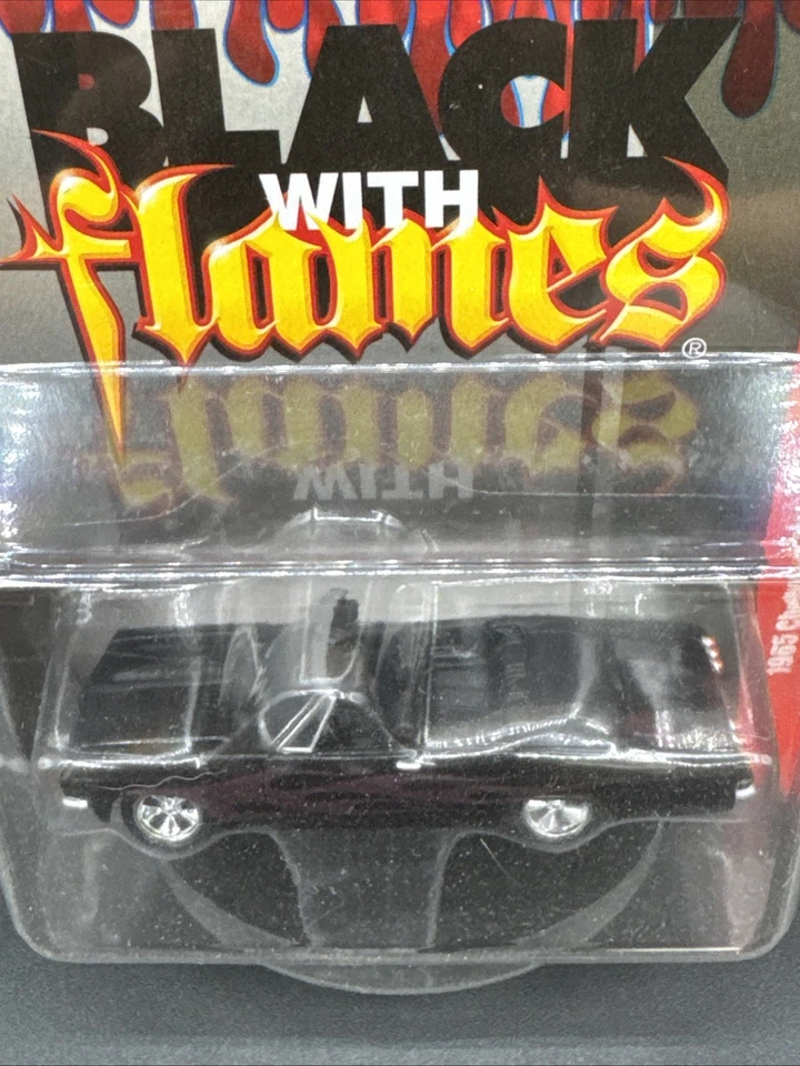 2010 Johnny Lightning Short Card BLACK w FLAMES 1965 CHEVY IMPALA SS Convertible - Image 3 of 4