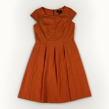Ronni Nicole Fit & Flare Dress Women's 8 Orange Pleated Back Zip Cap Sleeve