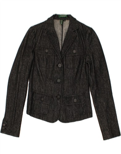 Chaqueta Blazer Ralph Lauren Mujer Pequeña 3 Botones EE. UU. 4 Pequeña Gris Lino BS33