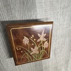 Brown Square Floral Wood Jewelry Box, Velvet Lined, Holds 3 Rings, 4 in — photo 4