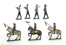 3 Cast Lead Horse Mounted Semi Flat Hand Painted Cavalry 4 Soldiers Antique 3"