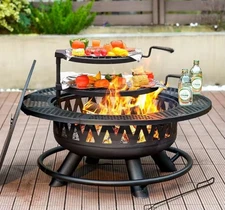 36 Inch Wood Burning Fire Pit with Grills 3 in 1 Patio Table