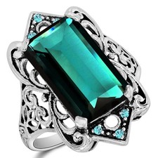 12CT Natural Apatite Aquamarine 925 Sterling Silver Art Deco Ring Sz 6,7,8 US8