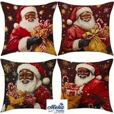 Christmas Pillow Cases Black Santa African American Santa Claus Sofa Bed QTY  4