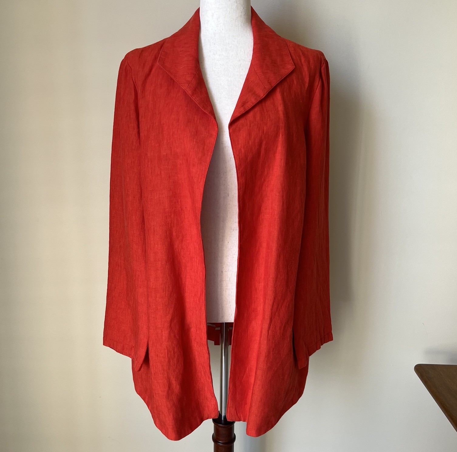 Coldwater Creek Womens 100% Linen Blazer Jacket Sz 16 Red Open Front Classic