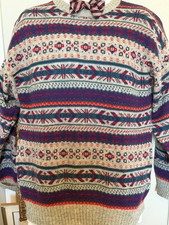 Men s Vintage Nordic Ski Sweater Fair Isle Wool Slouchy Grampacore Colorful L/XL