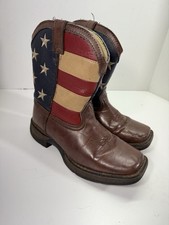 Durango Lil Rebel Boots Kids Size 3 M Brown Faux Leather Flag Western BT245