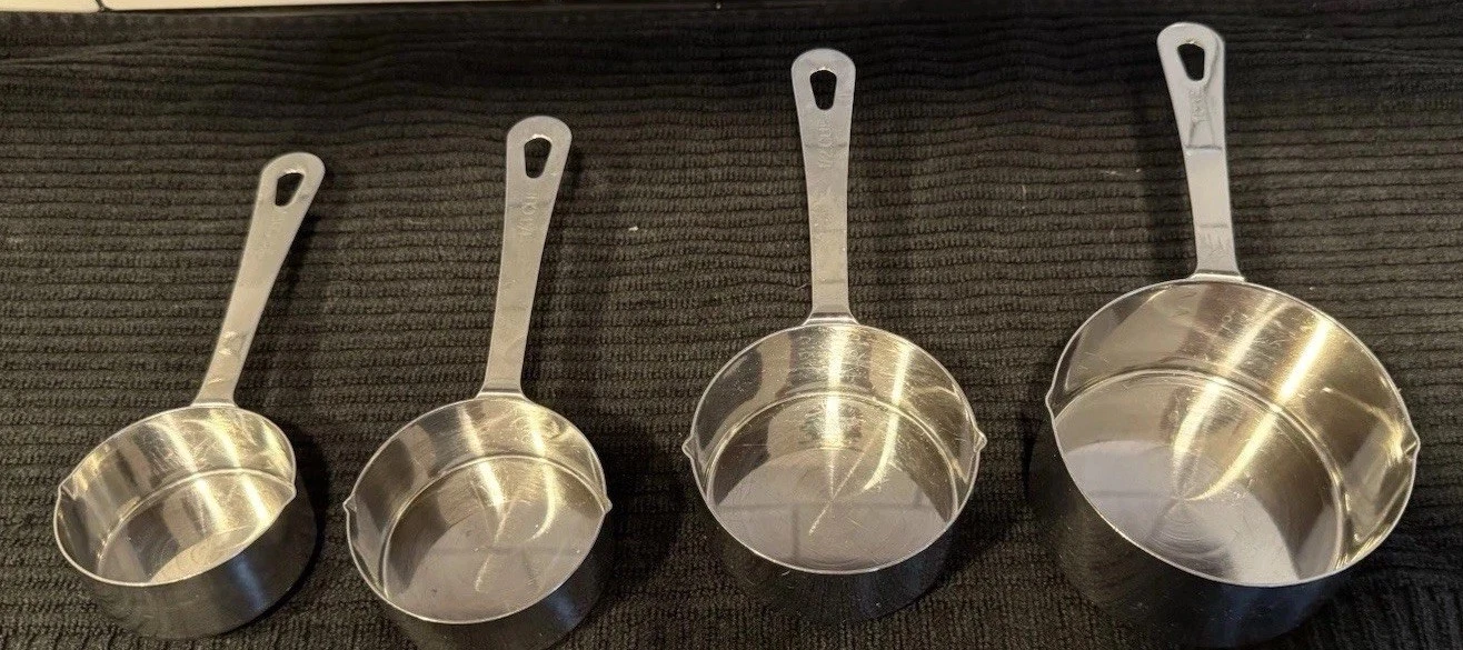 Vintage Stainless Steel AMCO Measuring Cups USA 4 Nesting 1/4 1/3 1/2 1 Cup MCM
