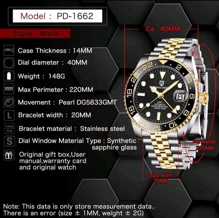 luxury and simple Sapphire Glass GMT Wristwatch 100M Waterproof for Men's - Image 2 of 4