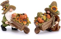 Herbstdeko Figuren 2Er Set 10Cm Kunstharz Zwerge Mit KüRbis Deko