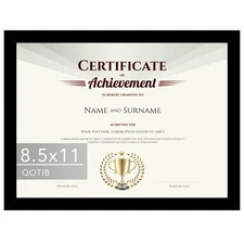 8.5X11 Picture Frame Black for 8.5 by 11 Document Certificate Diploma, Wood 8
