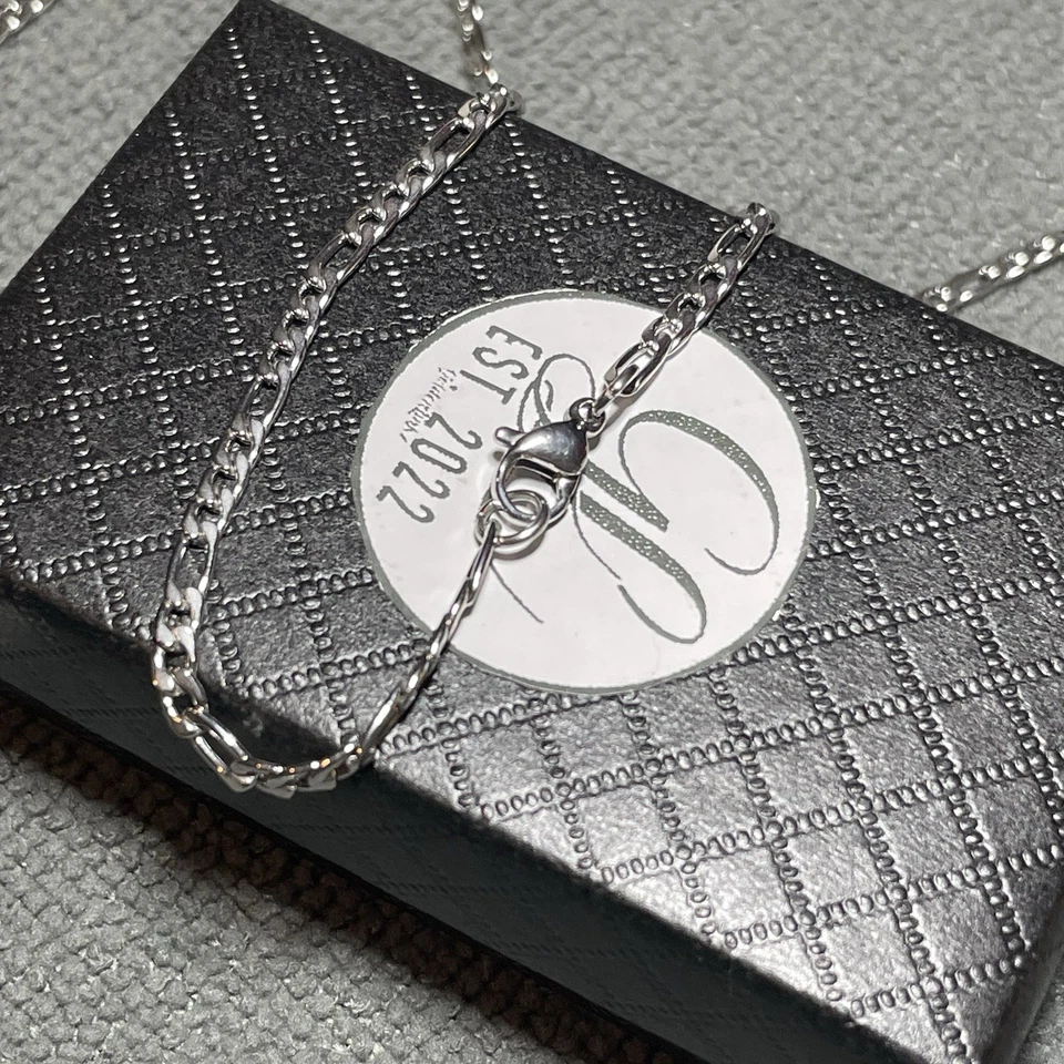 14K White Gold Filled Figaro Chain Necklace 3MM 24 Inch Women’s Mens - Image 4 of 4