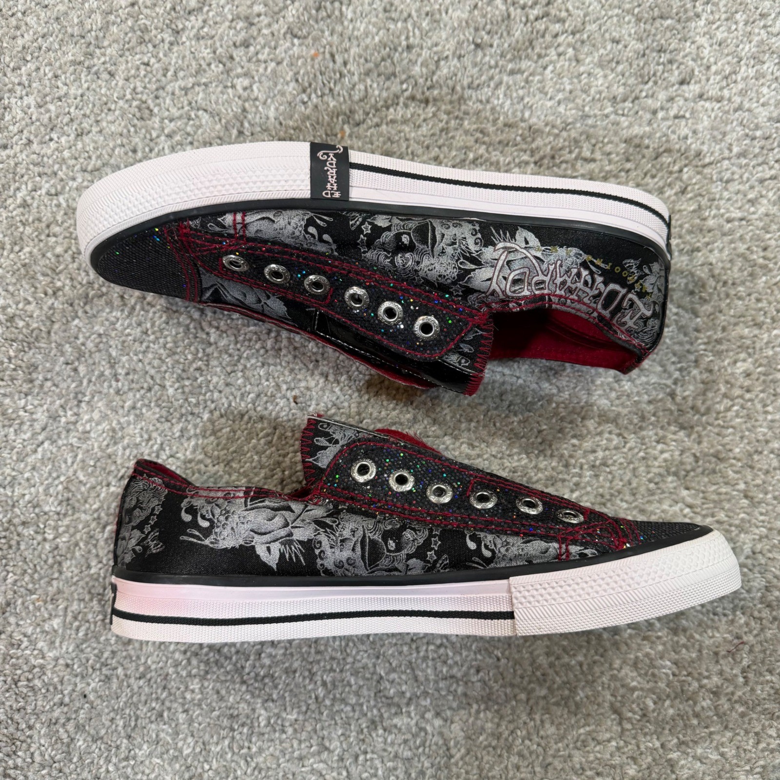Tattoo Print Glitter Black Red Y2k