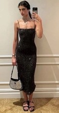 ZARA NEW ZW COLLECTION SEQUINNED SLIP DRESS Chocolate  Size M Ref 8248/108