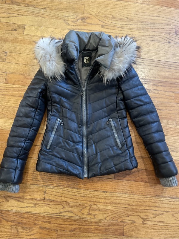 Bergen Of Norway Ladie’s Leather Jacket Fur Trim Hood Sz Xs/S Orig $1300